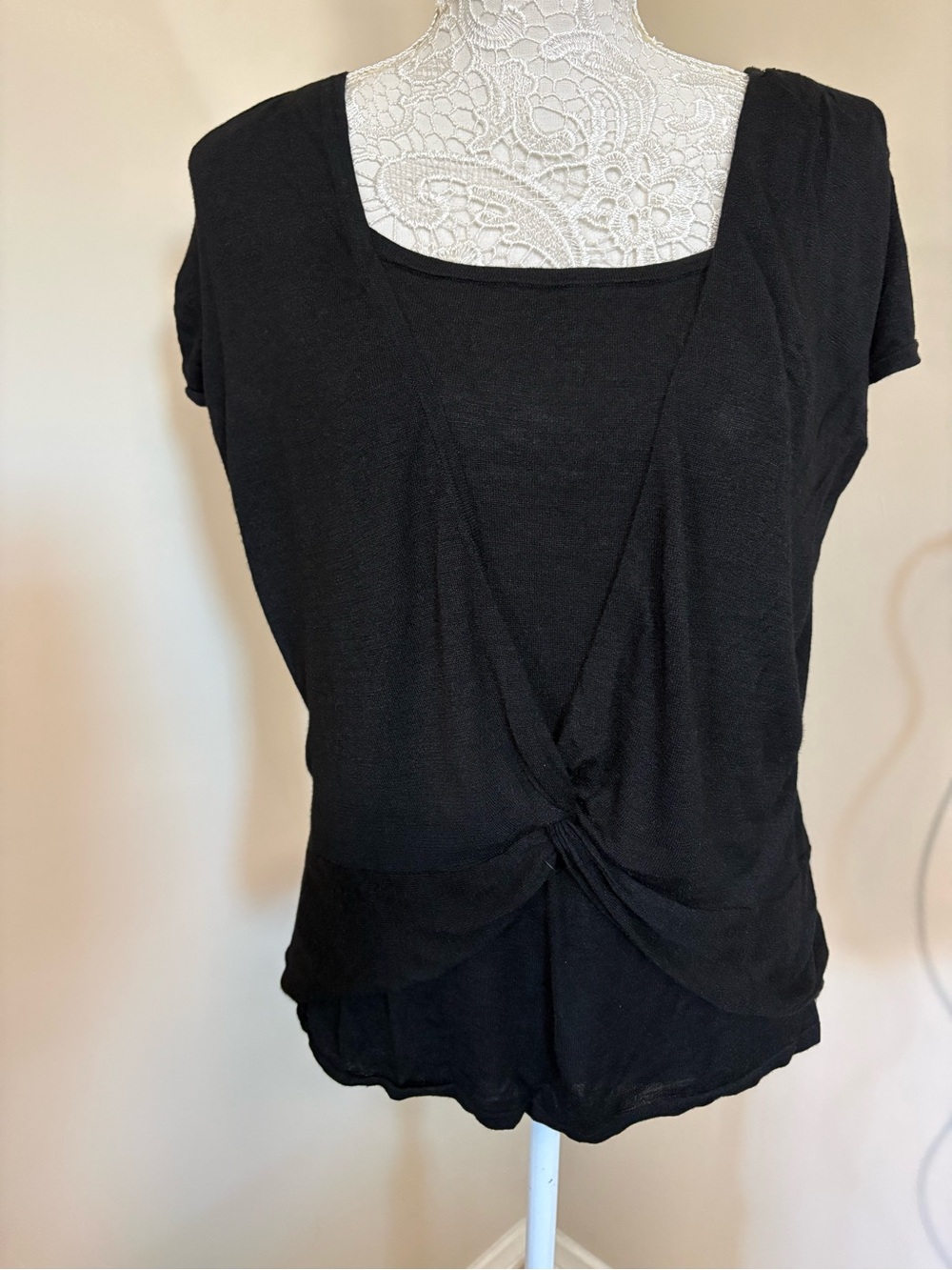Black Layered Twist Front Top Attached Cami Short Sleeve